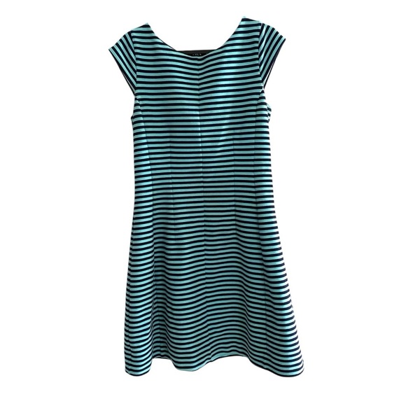 LILLY PULITZER ~ BRIELLA Fit and Flare Dress Navy & Turquoise Stripe Sz M - Picture 3 of 10